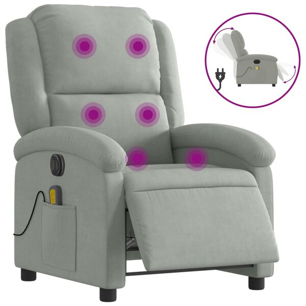 vidaXL Fauteuil inclinable &eacute;lectrique de massage gris clair velours