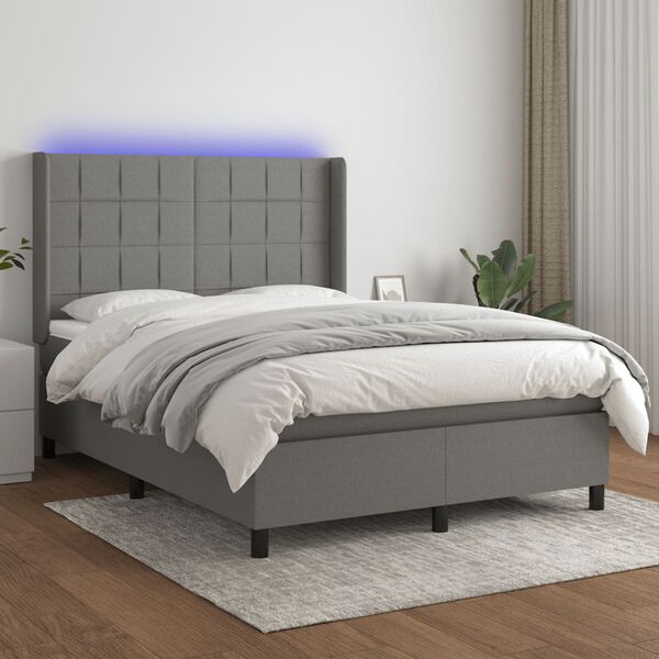 vidaXL Sommier &agrave; lattes de lit matelas LED Gris fonc&eacute; 140x190 cm Tissu