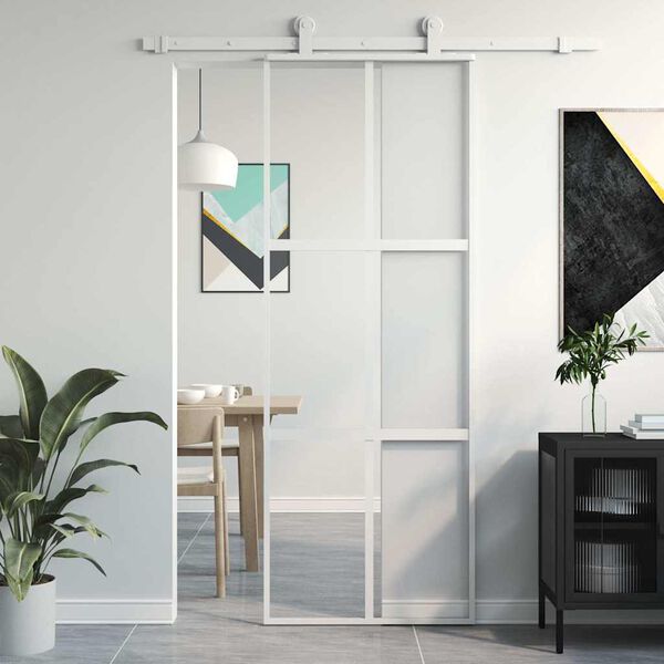 vidaXL Porte coulissante blanc 76x205 cm verre tremp&eacute; aluminium