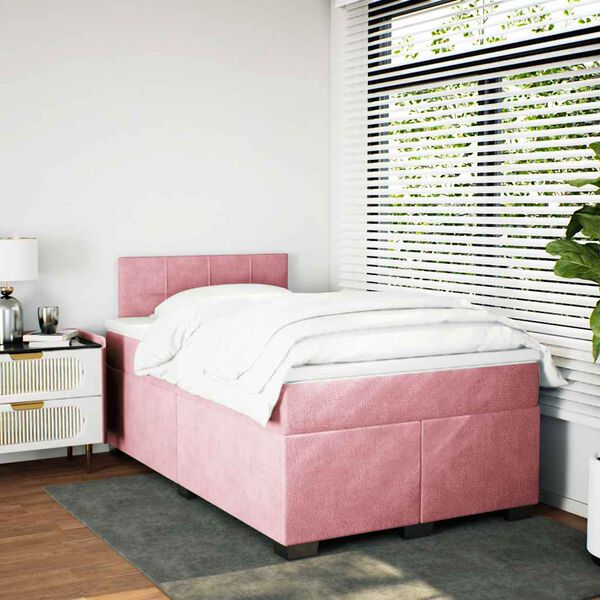 vidaXL Sommier &agrave; lattes de lit avec matelas rose 120x190 cm velours