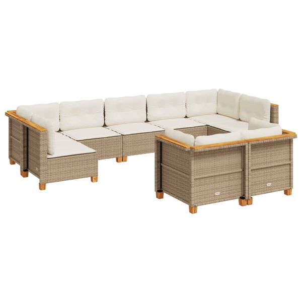 vidaXL Salon de jardin avec coussins 9 pcs beige r&eacute;sine tress&eacute;e