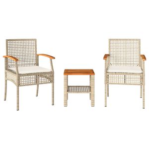 vidaXL Ensemble de bistro 3 pcs coussins beige r&eacute;sine tress&eacute;e acacia