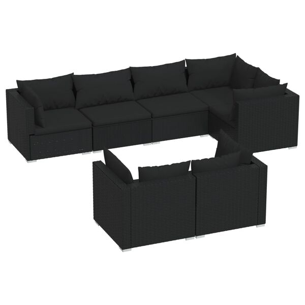 vidaXL Salon de jardin 7 pcs avec coussins Noir R&eacute;sine tress&eacute;e