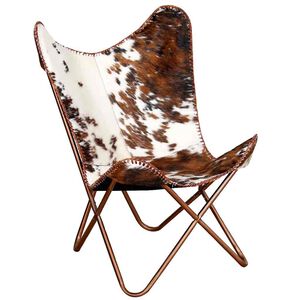 vidaXL Chaise papillon marron et blanc cuir de vache