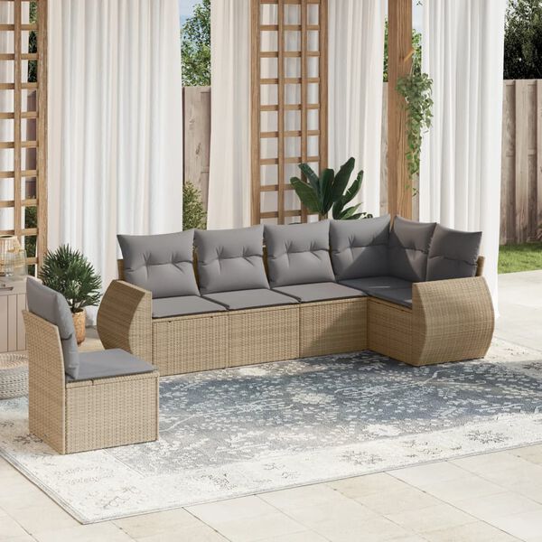 vidaXL Salon de jardin avec coussins 6 pcs beige r&eacute;sine tress&eacute;e