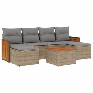 vidaXL Salon de jardin avec coussins 7 pcs beige r&eacute;sine tress&eacute;e