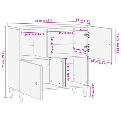 vidaXL Armoire latérale 80x33x75 cm bois massif de manguier