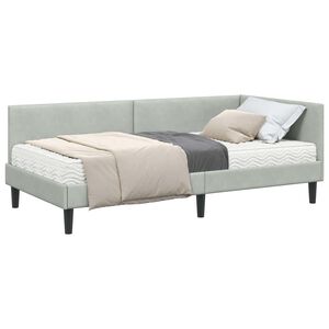 vidaXL Cadre de lit d'angle avec matelas Autre 2 pc Gris clair Velours