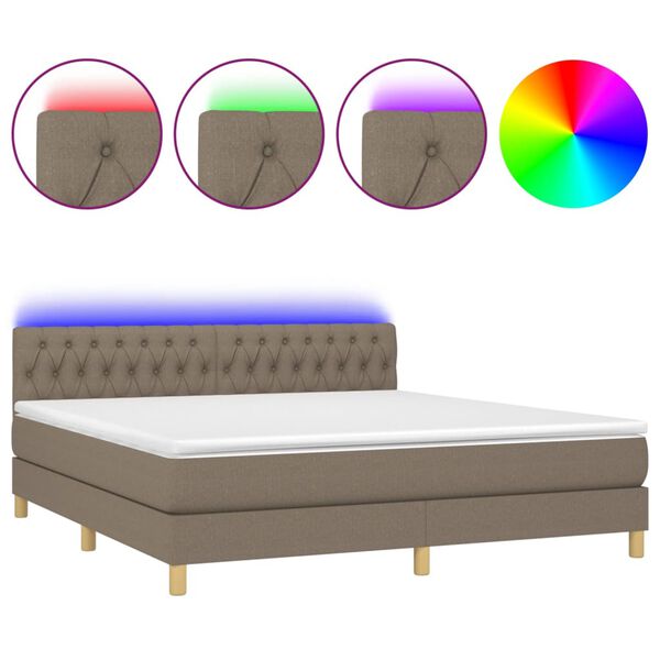 vidaXL Sommier &agrave; lattes de lit avec matelas LED Taupe 180x200 cm Tissu