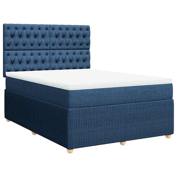 vidaXL Sommier &agrave; lattes de lit avec matelas Bleu 140x200 cm Tissu