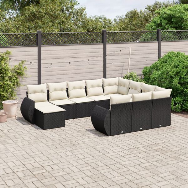 vidaXL Salon de jardin 11 pcs avec coussins noir r&eacute;sine tress&eacute;e