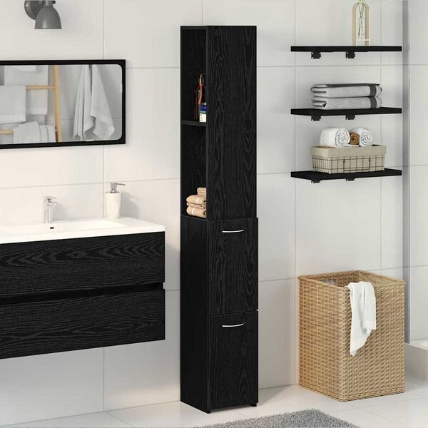 vidaXL Cabinet de salle de bain avec porte Ch&ecirc;ne noir 25 x 25 x 170 cm