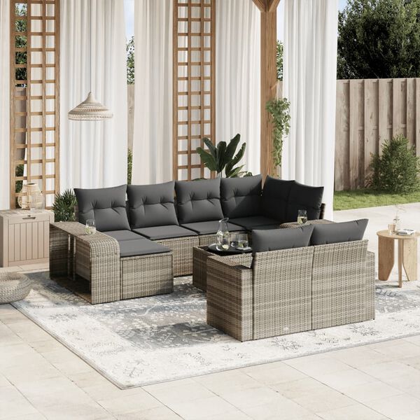 vidaXL Salon de jardin 11 pcs avec coussins gris clair r&eacute;sine tress&eacute;e