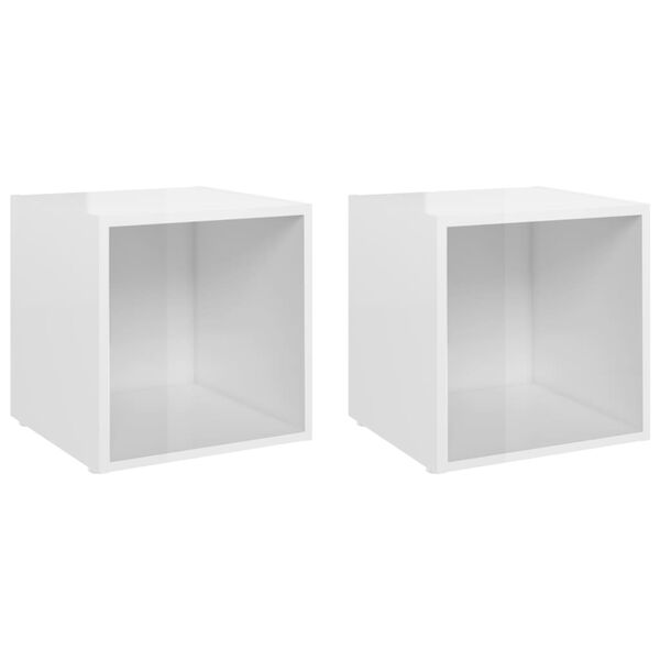 vidaXL Meubles TV 2 pcs blanc brillant 37x35x37 cm bois d&rsquo;ing&eacute;nierie