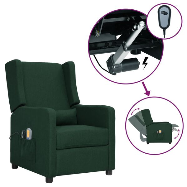 vidaXL Fauteuil &eacute;lectrique de massage Vert fonc&eacute; Tissu