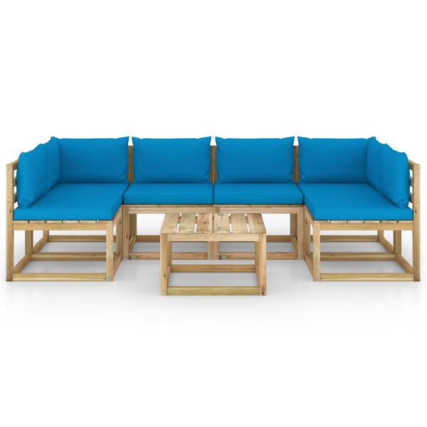 vidaXL Salon de jardin 7 pcs avec coussins bois de pin impr&eacute;gn&eacute;