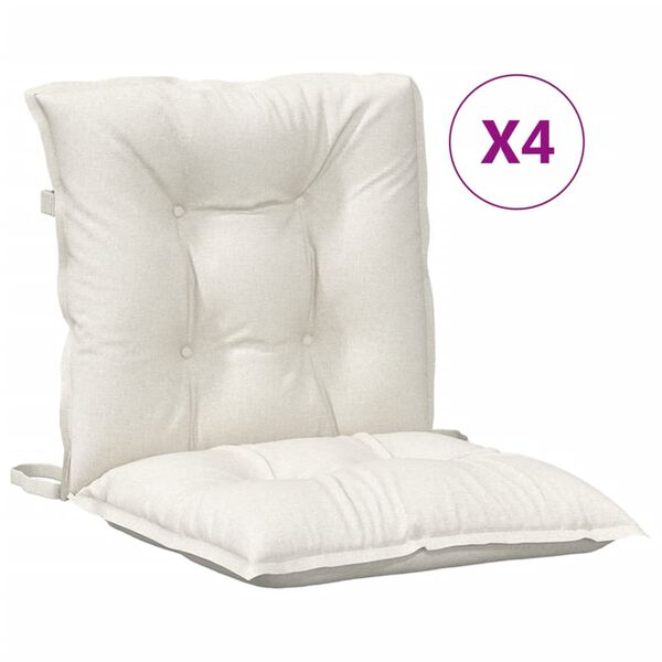 vidaXL Coussins de chaise &agrave; dossier bas lot de 4 cr&egrave;me m&eacute;lang&eacute; tissu