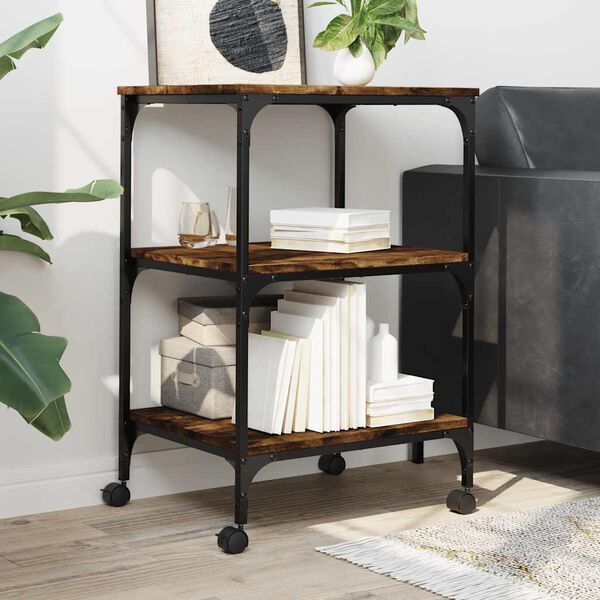 vidaXL Support d'imprimante 3 niveaux ch&ecirc;ne fum&eacute; 50x41x75 cm