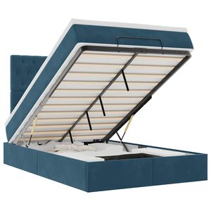 vidaXL Cadre de lit ottoman avec matelas bleu fonc&eacute; 120x200 cm velours