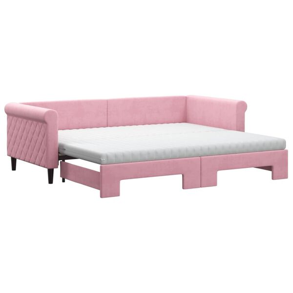 vidaXL Lit de jour avec gigogne et matelas rose 90x200 cm velours