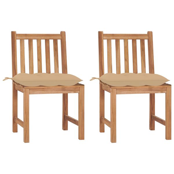 vidaXL Chaises de jardin lot de 2 avec coussins Bois de teck massif