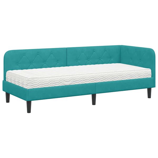 vidaXL Cadre de lit d'angle avec matelas Turquoise 80 x 200 cm Velours