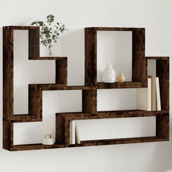 vidaXL &Eacute;tag&egrave;re murale ch&ecirc;ne fum&eacute; 96x12x64 cm bois d'ing&eacute;nierie