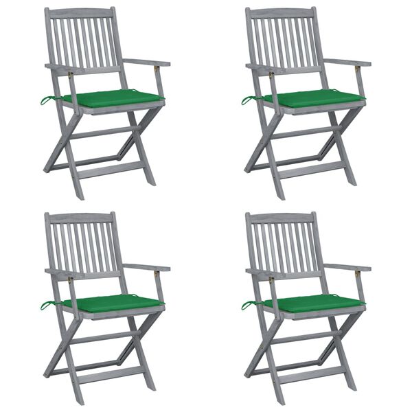 vidaXL Chaises pliables d'ext&eacute;rieur lot de 4 et coussins Bois d'acacia