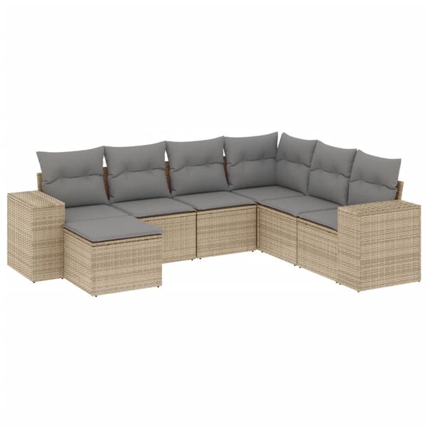 vidaXL Salon de jardin avec coussins 7 pcs beige r&eacute;sine tress&eacute;e