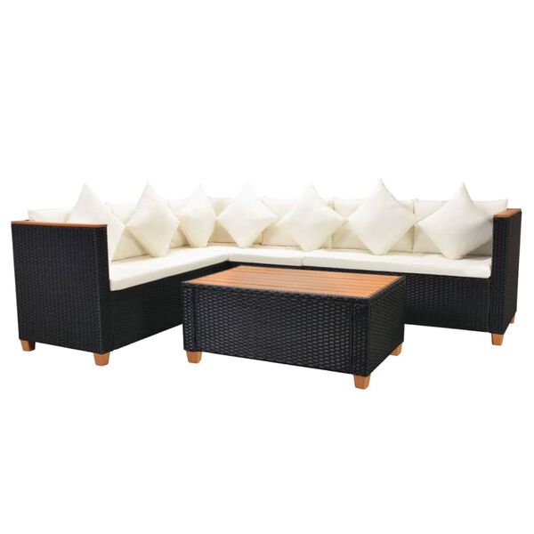 vidaXL Salon de jardin 4 pcs avec coussins R&eacute;sine tress&eacute;e Noir