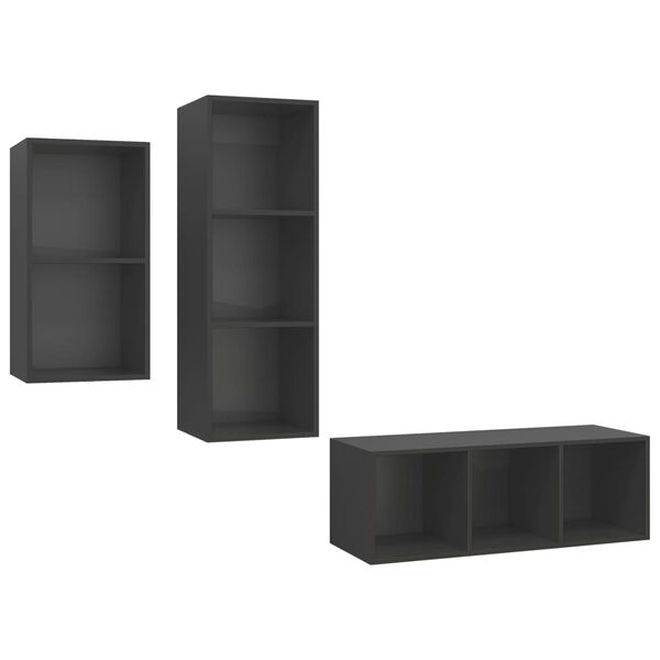 vidaXL Ensemble de meubles TV 3 pcs Gris Bois d'ing&eacute;nierie
