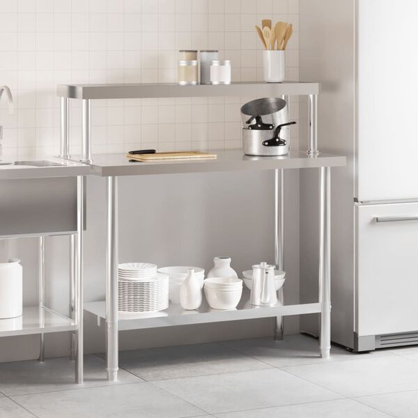 vidaXL Table de travail de cuisine avec &eacute;tag&egrave;re 110x55x120 cm inox