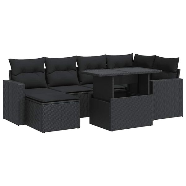 vidaXL Salon de jardin 7 pcs avec coussins noir r&eacute;sine tress&eacute;e