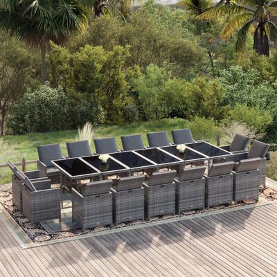 vidaXL Ensemble à manger de jardin coussins 17 pcs Résine tressée Gris