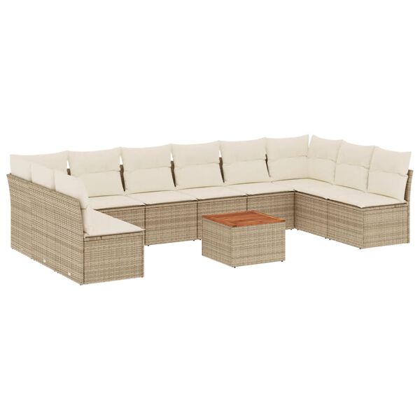 vidaXL Salon de jardin 11 pcs avec coussins beige r&eacute;sine tress&eacute;e