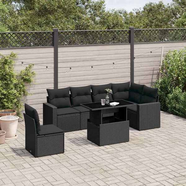 vidaXL Salon de jardin 7 pcs avec coussins noir r&eacute;sine tress&eacute;e