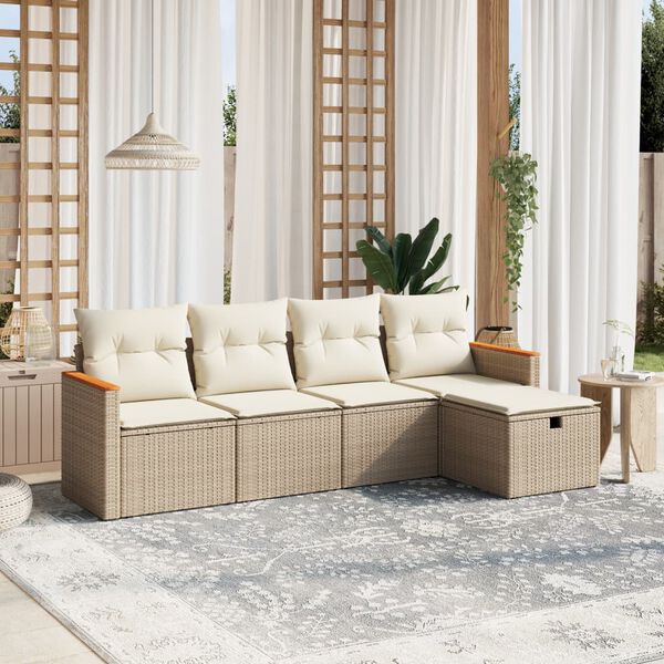 vidaXL Salon de jardin avec coussins 5 pcs beige r&eacute;sine tress&eacute;e
