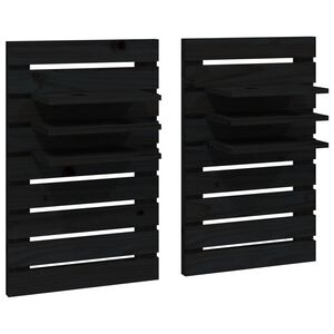 vidaXL &Eacute;tag&egrave;res de chevet murales 2 pcs Noir Bois de pin massif