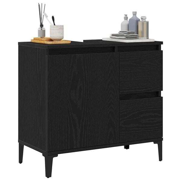 vidaXL Cabinet de salle de bain avec tiroir Ch&ecirc;ne noir 65 x 33 x 60 cm
