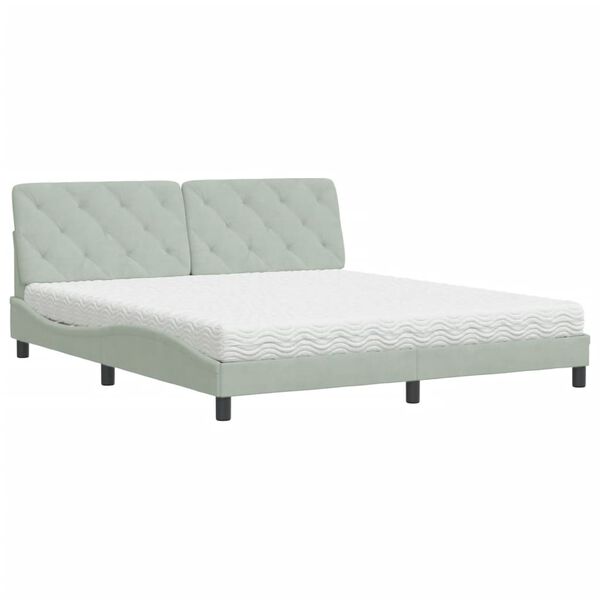 vidaXL Lit avec matelas gris clair 180x200 cm velours