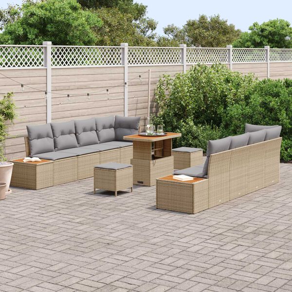 vidaXL Ensemble de canap&eacute; de jardin 11 pcs Beige Poly rotin