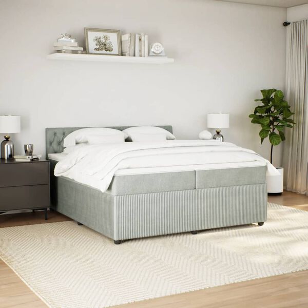 vidaXL Sommier &agrave; lattes de lit et matelas Gris clair 200x200cm Velours
