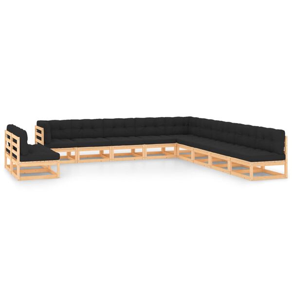 vidaXL Salon de jardin 11 pcs avec coussins anthracite Pin massif