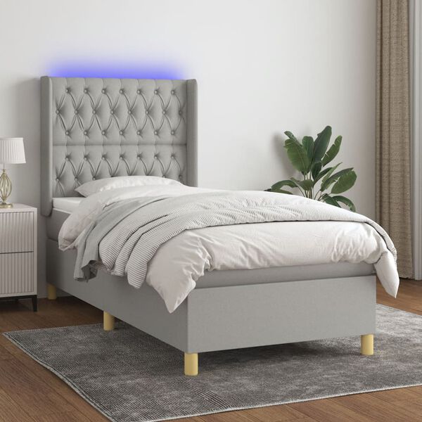 vidaXL Sommier &agrave; lattes de lit matelas LED Gris clair 100x200 cm Tissu