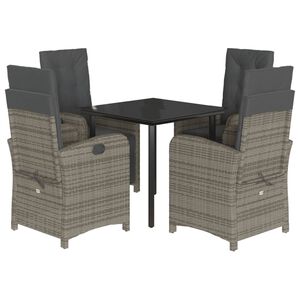 vidaXL Ensemble &agrave; manger de jardin 5 pcs coussins gris r&eacute;sine tress&eacute;e