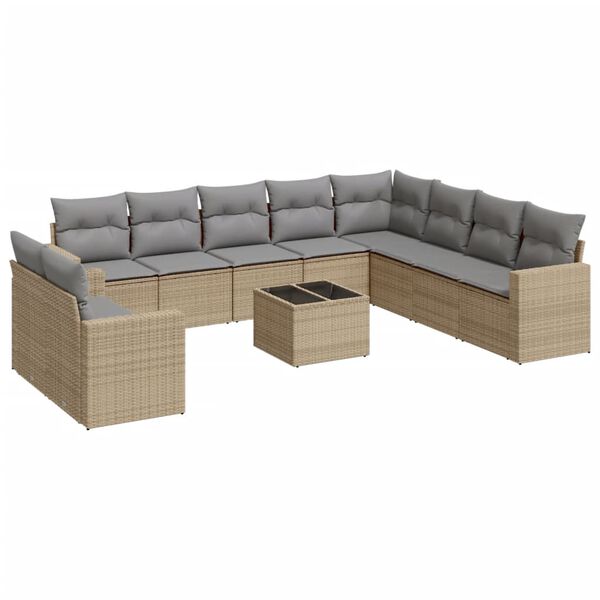 vidaXL Salon de jardin 11 pcs avec coussins beige r&eacute;sine tress&eacute;e
