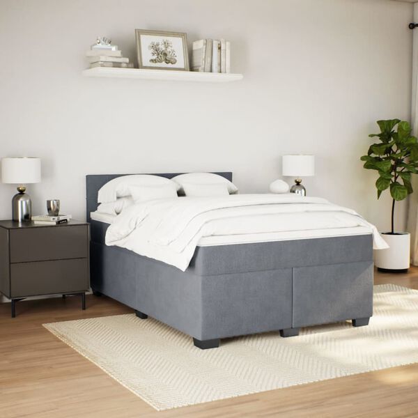 vidaXL Sommier &agrave; lattes de lit et matelas Gris fonc&eacute; 140x190cm Velours