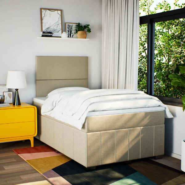 vidaXL Sommier &agrave; lattes de lit avec matelas Cr&egrave;me 120x200 cm Tissu