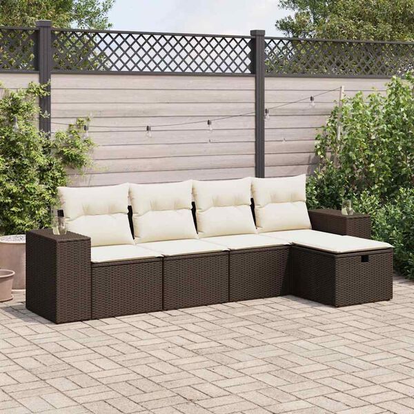 vidaXL Salon de jardin avec coussins 5 pcs marron r&eacute;sine tress&eacute;e