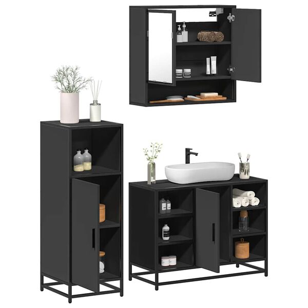 vidaXL Ensemble de meubles salle de bain 3 pcs noir bois d'ing&eacute;nierie
